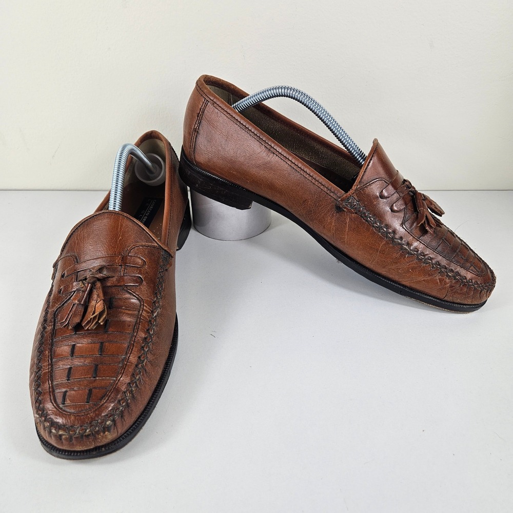 Giorgio Brutini Le Glove Mens 10 Leather Woven Brown Tassel Loafers